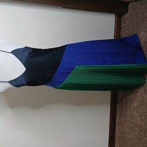 Cushnie blue and green pleated crossback maxi dress size 6